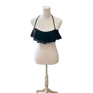 American Eagle Black Laser Cut Flounce Swim Bandeau Bikini Top size Medium